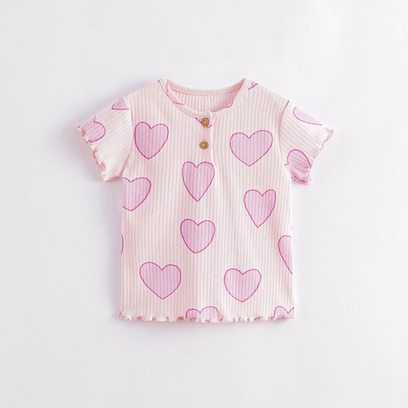 Mark Jenny Baby Summer Clothing New Girl Stretch Knitting Short Sleeve T-shirt Kids Lace-Collared Blouse 230862 Silver Red 90