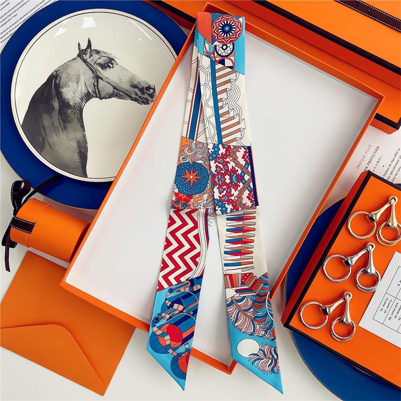 Lenço de Seda de Alta Qualidade Luxuoso Faixa para Cabeça Feminina Faixa para Cabelo Foulard Fita para Amarrar Lenço de Pescoço Lenços Finos Acessórios