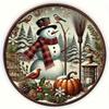 Vintage Tin Wall Sign Snowman Christmas Round Metal Decor 7.8 Inch Home Ornament