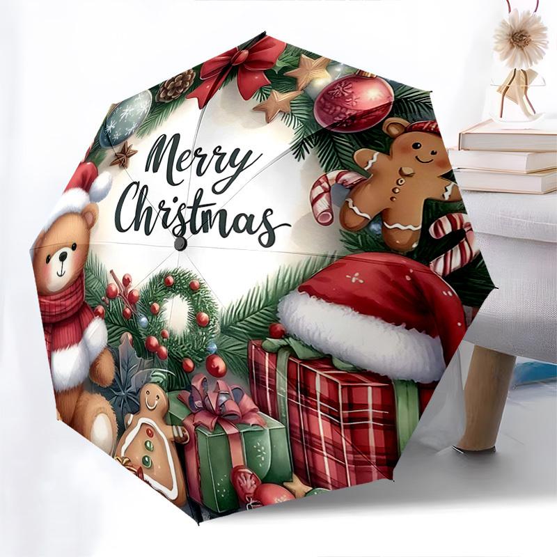 

1pc Merry Christmas! Automatic Opening/Closing Umbrella with Foldable Design, 8-Bone Iron Frame, Outdoor Umbrella, Festive Gift for Fans, Travelers, D