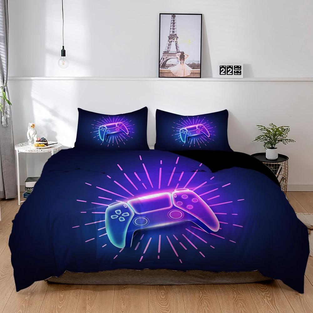 3D Gamepad King Queen Duvet Cover Game Theme Bedding Set For Teens Adults Youth Gamer Bedroom Decor 2/3Pcs Polyester Quilt Cover