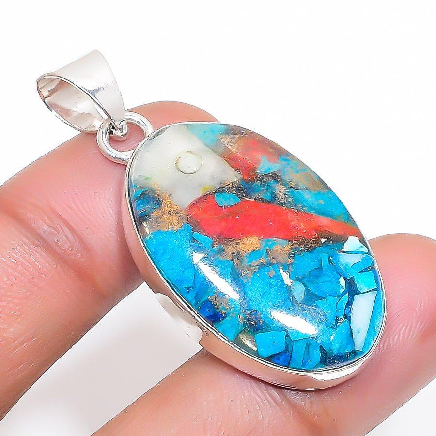 

Natural Spiny Oyster Gemstone 925 Sterling Silver Jewelry Pendant 1.69 Q1T17