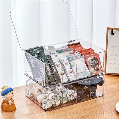 Organizzatore da scrivania trasparente per bustine di tè e caffè con coperchio e scomparto per biglietti