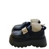 Big Head Velcro Small Leather Shoes Women's 2025 Autumn New Retro British Style Thick Sole Heightening Versatile Loafer Single Shoes