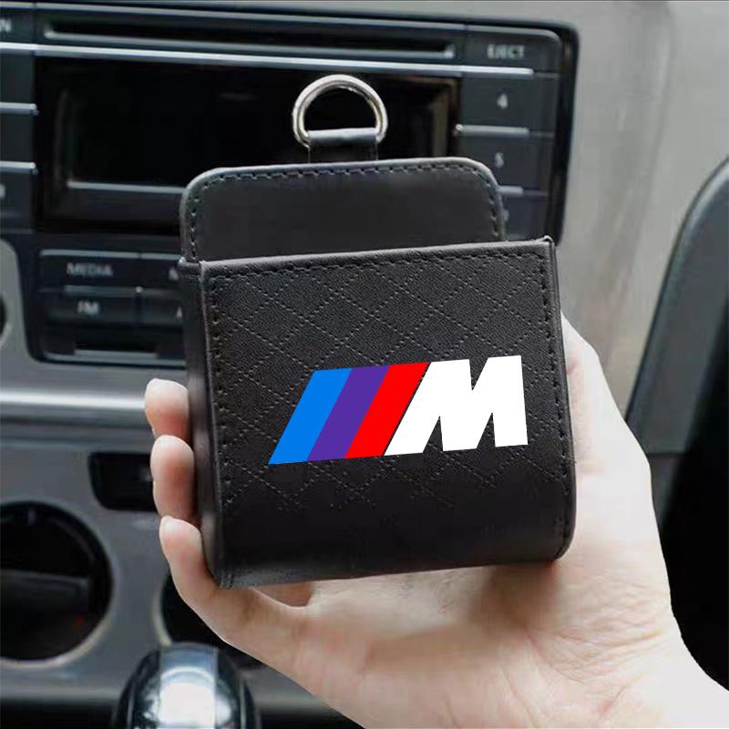 M LOGO Car Storage Bag Car Air Outlet Debris Bag Leather Organizer Box For BMW E46 E39 E90 E60 E36 F30 F10 E34 E30 F20 E92 M3 M4 M5 X3 X4 X5 X6 X7