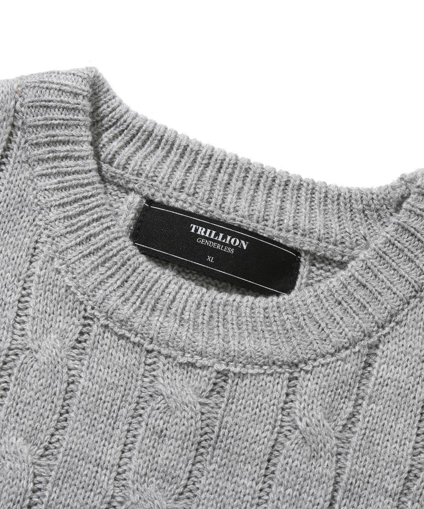TRILLION Washable Boat Embroidered Cable Crew Neck Knit (Neutral Gray)