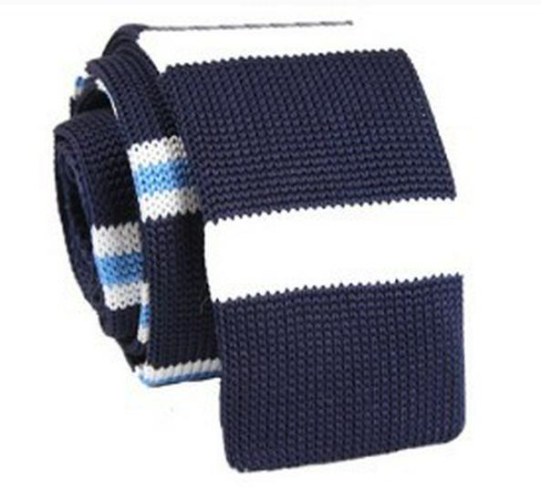 Unisex pruhovaný pletený pásek na kravatu v korejském stylu - Směs polyesteru, hedvábí a vlny, neformální design s plochým zakončením