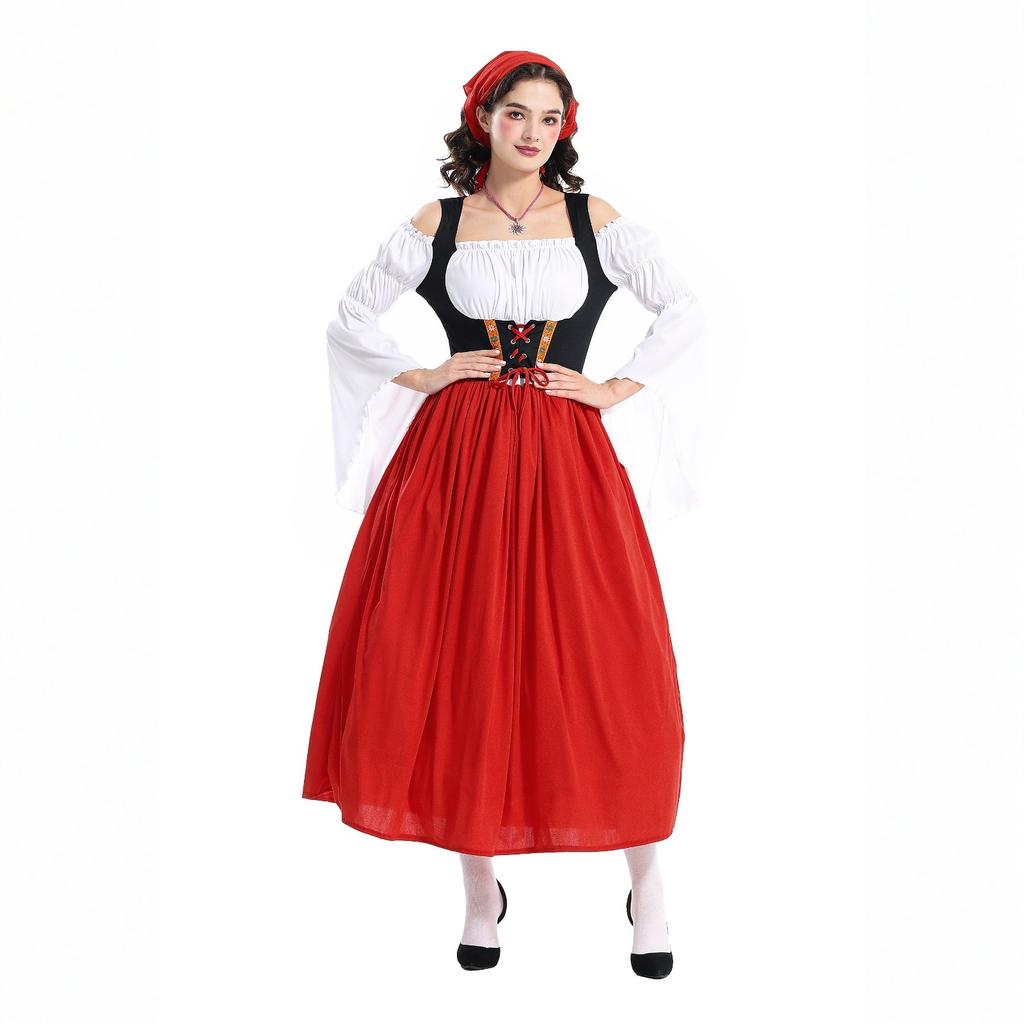 Dámské vintage farmářské šaty jednobarevné patchworkové šaty s dlouhým rukávem