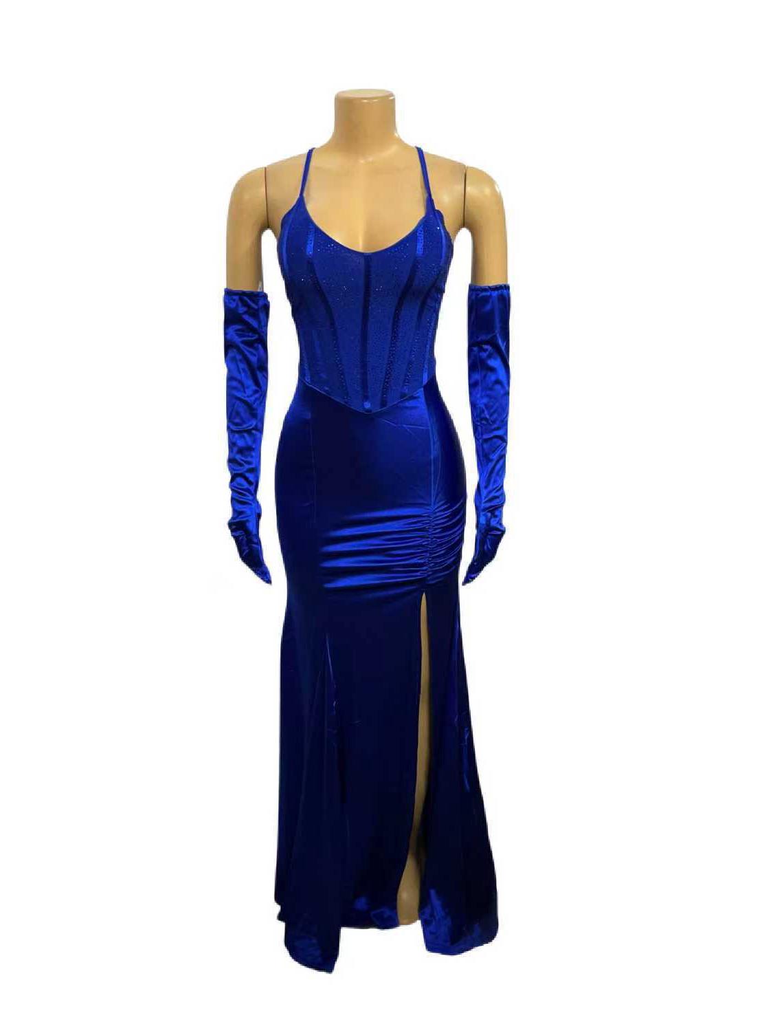 

«Элегантное коктейльное платье с пайетками и тонкими бретельками — шикарный европейский и американский стиль» Extra Large синий