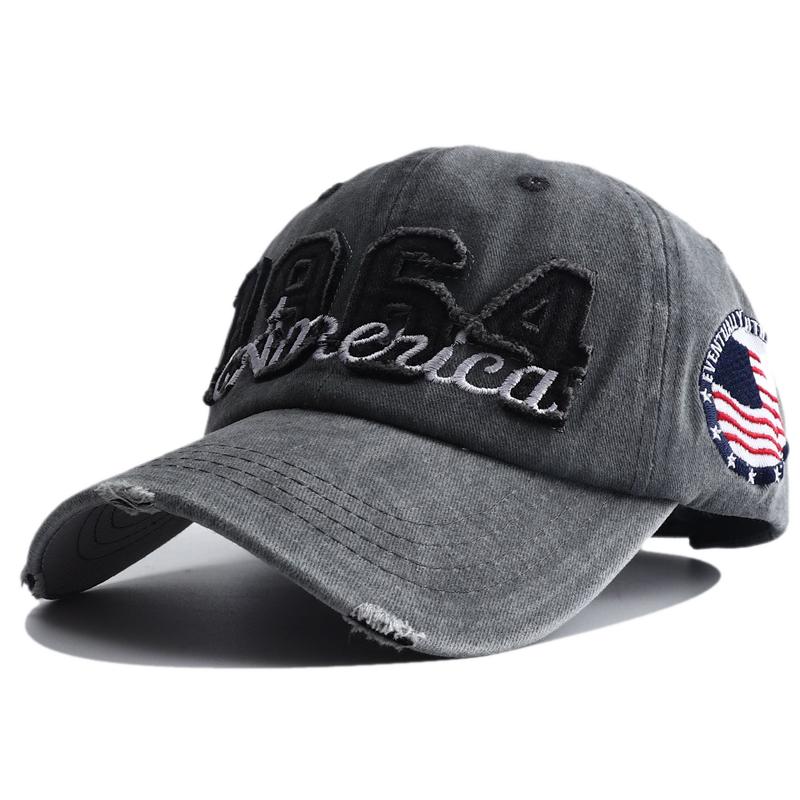 

New Unisex Retro Cotton Baseball Cap Vintage Washed with 1964 Embroidery Embroidery Hip Hop Snapback Hats for Women Men Gorras Adjustable серый
