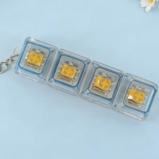 Clear 4-Keys Fidget Keyboard LED Light-up Anxiety Relief Finger Clicker Keychain Office School Travel Focus Decompression Button Sensory Toy