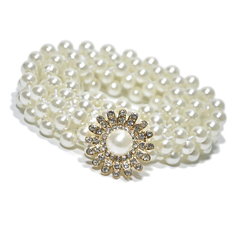 Pearl waist chain - women s rhinestone embellished belt with large buckle 67cm