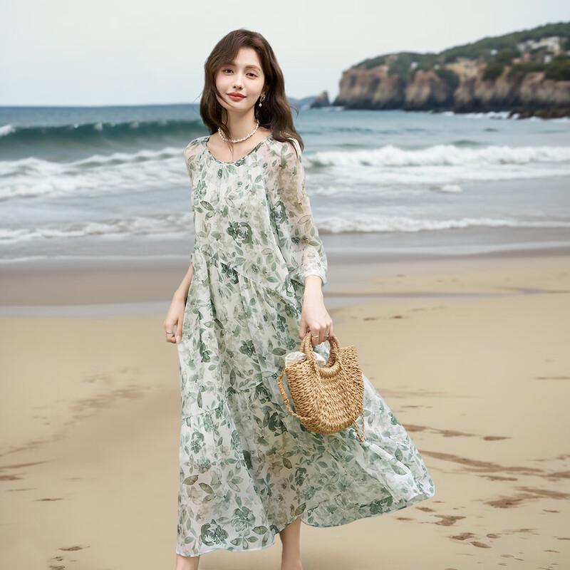 

Demana Mint Mambo Series Elegant Printed A-Line Dress S