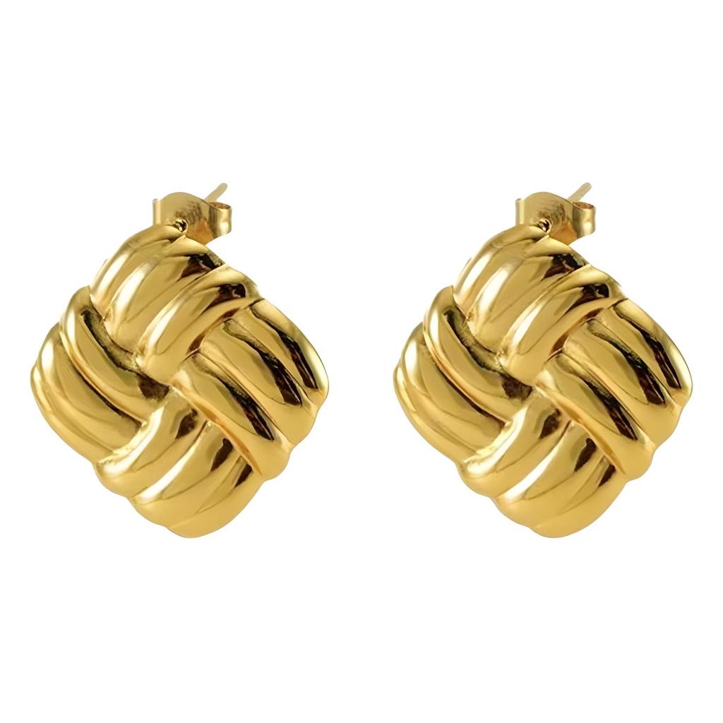 Stainless Steel Earrings Electroplated Titanium Steel Retro Embossed Earrings Square Bread Hollow Earrings