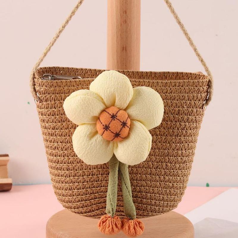 Летняя детская соломенная сумка для девочек, милый цветок, ручная работа, плетеные сумки-мессенджеры, корзина для хранения, сумка через плечо, подарок