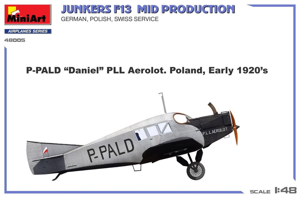 Miniart Junkers F13 Switzerland Plastic Model Kit MA48005 1/48 Mid-Production Germany, Poland, (Airplane)