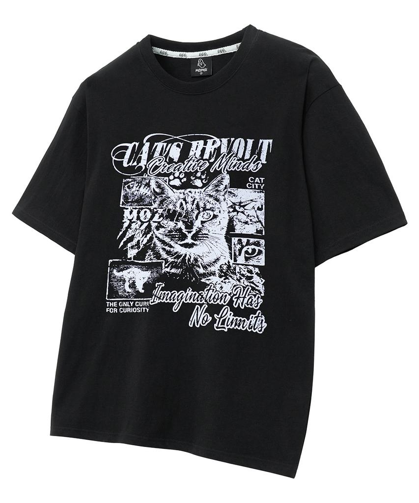 MOZMOZ Icat Oversized Graphic Short Sleeve T-Shirt Black