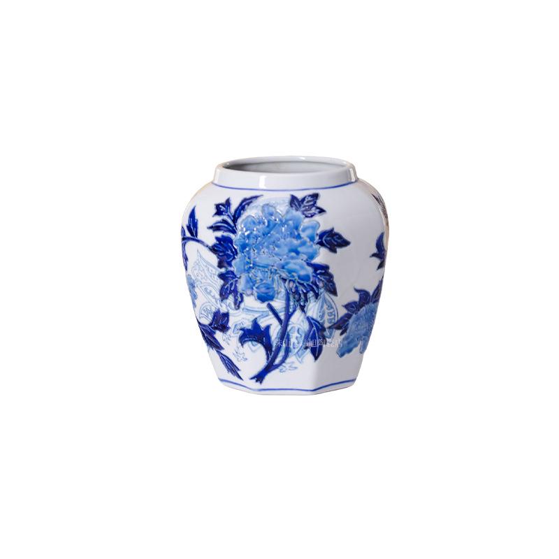 Blue and White Porcelain Peony Vase: Elegant Living Room Decoration