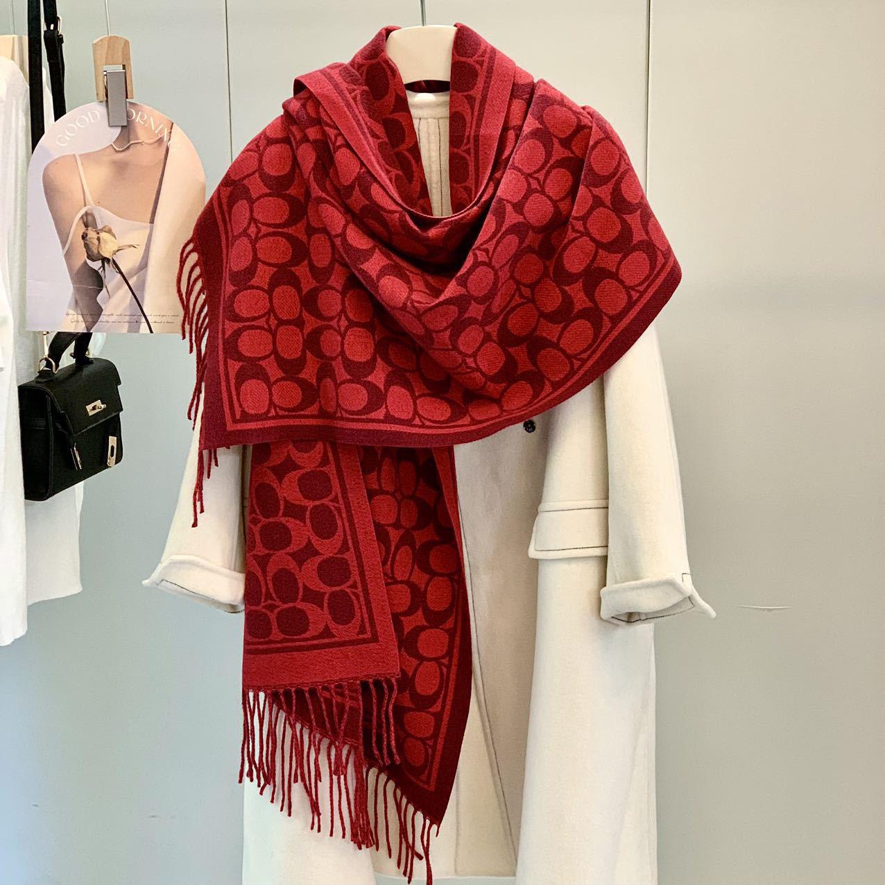 

Women s Double-Sided Thickened Imitation Cashmere Scarf: Versatile, Warm Tassel Shawl for Autumn and Winter червоний