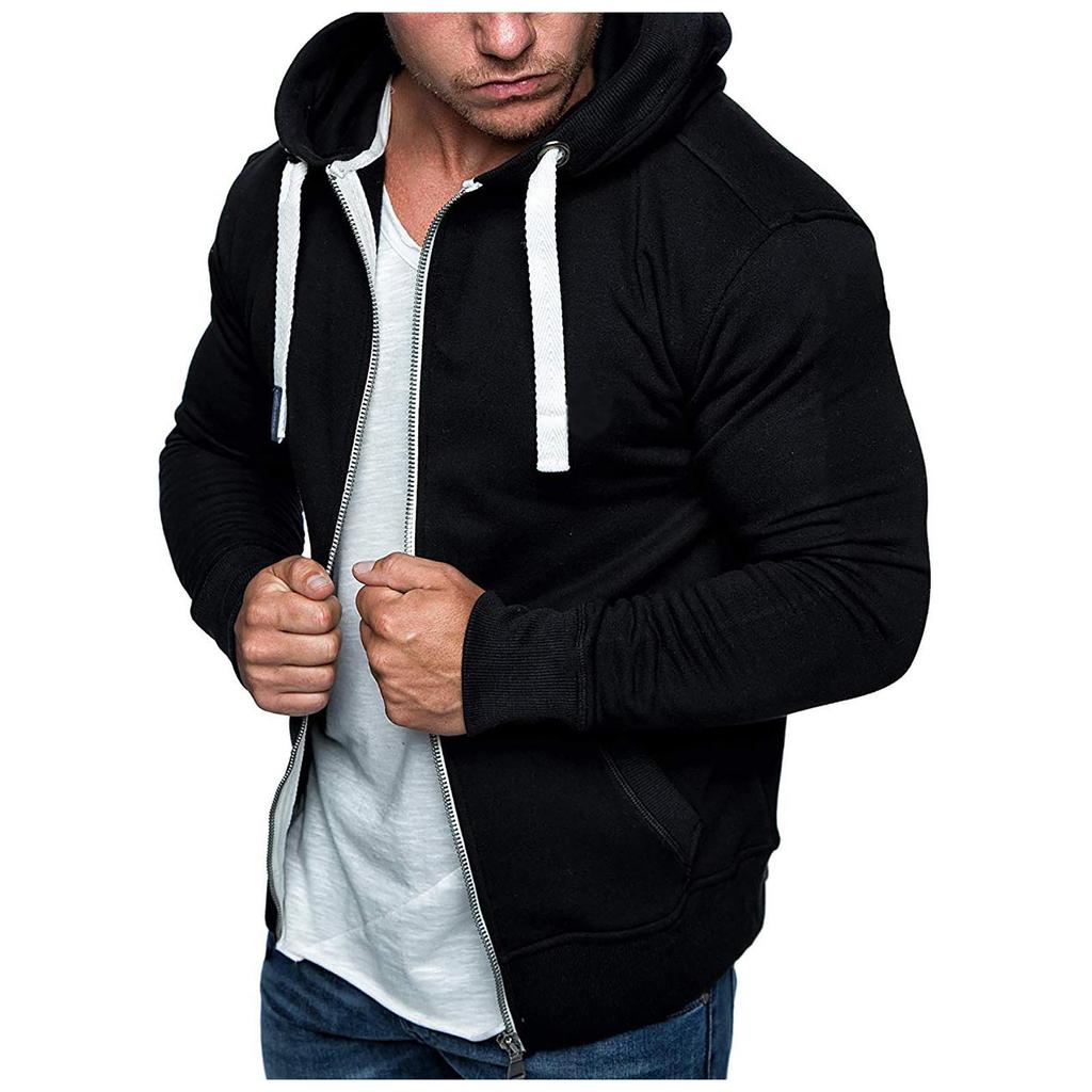 Cárdigan de primavera y nuevo para hombre, color sólido, con capucha, de forro polar, abrigo casual