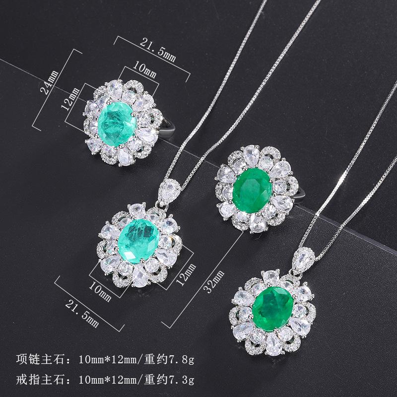 Emerald Banquet Pendant Simulation Paraiba Ring Ladies' Jewelry Set