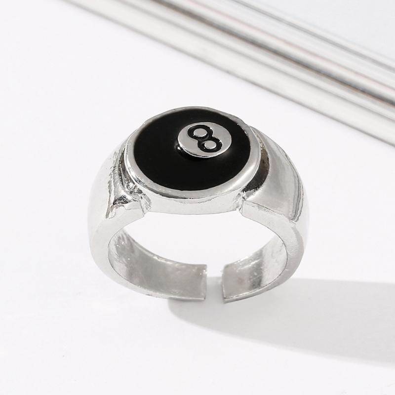 Punk Gothic Number 8 Billiards Ball Ring for Women Vintage Silver Plated Retro Charm Billiards Rings Finger Jewelry