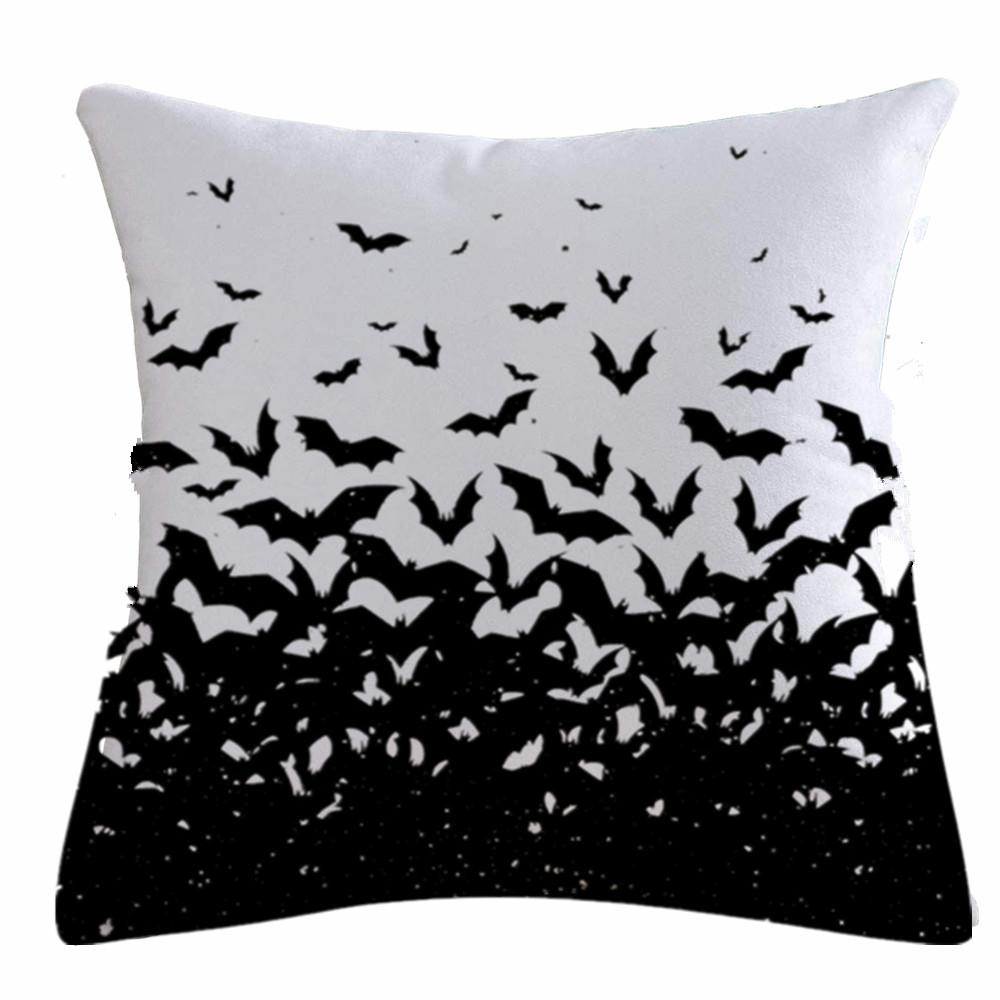 Happy Halloween Cute Spooky Pumpkin Bat Print Pattern Cushion Cover Home Living Room Sofa Decor Throw Pillow Cover 45x45cm