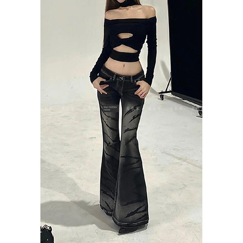 

Модный стиль Сексуальный стиль Низкая посадка Швабра Деним Женские Летние Стильные Ретро Длинные Y2g Расклешенные Брюки Denim L