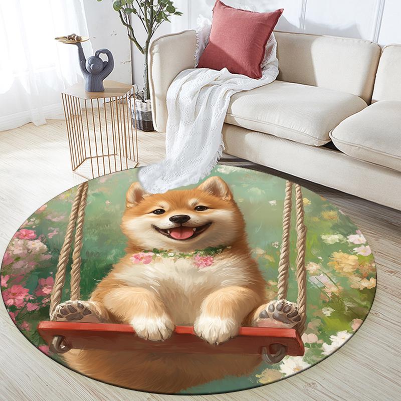 

Shiba Inu and fresh flowers pattern round rug,Carpet Rug for Living Room Bedroom Playroom ,Non-slip Floor Mat,Holiday Gifts and Birthday Gifts. 80cmx80cm