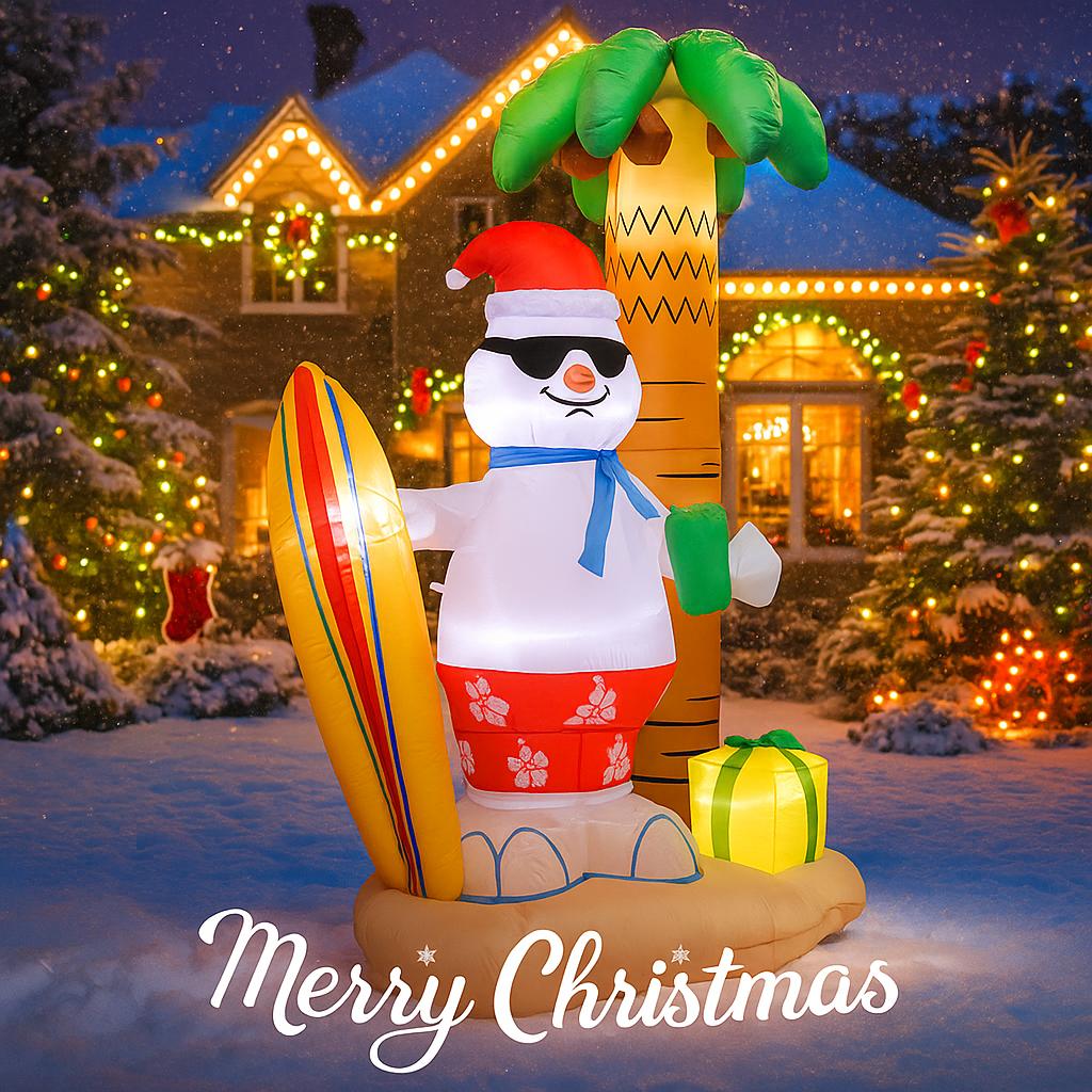 7.87FT Inflatable Toy Surfing Sunglass Snowman Palm Tree Xmas Decoration for Yard LED Light Supplie Home Ornaments Holiday Gift