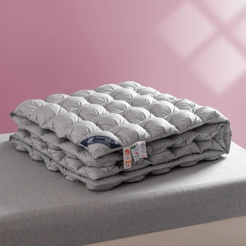 White Goose Down Comforter Double King Queen Size Hotel Fluffy Duvet Insert All Season Thickened Warm Quilt Solid Color Blanket