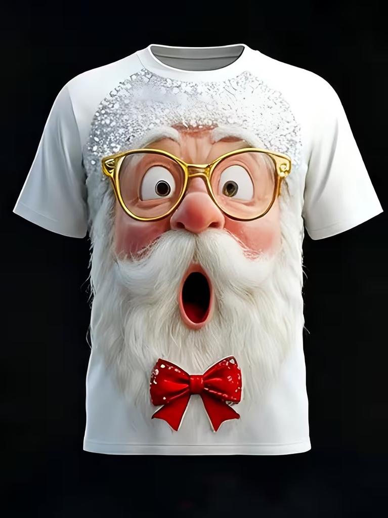 Creative Santa Claus Printed Men's T-Shirt Merry Christmas Casual O-neck Loose Short Sleeve Tops Fashionable Comfortable Breathable T-shirt