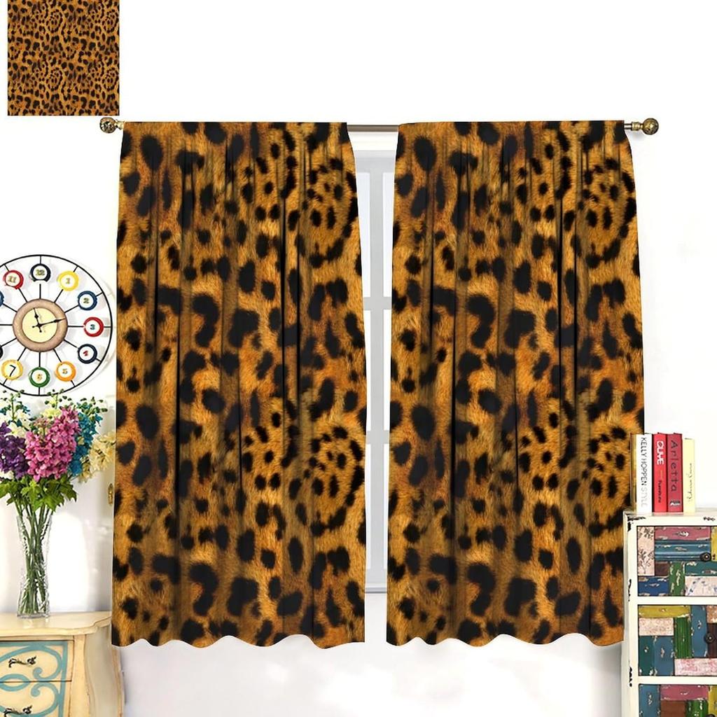 Leopard Print Curtains Brown Animal Fur Printed Lightweight Dcor Window Treatments Women Girls Bedroom Living Room Wildlife Curtain Polyester Ideal