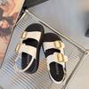 Fashion 2025 Summer Buckle Strap Women's Sandals Fashion Open Toe New Casual Best Seller Metal Decoration Retro Rome Solid Flat Sandals