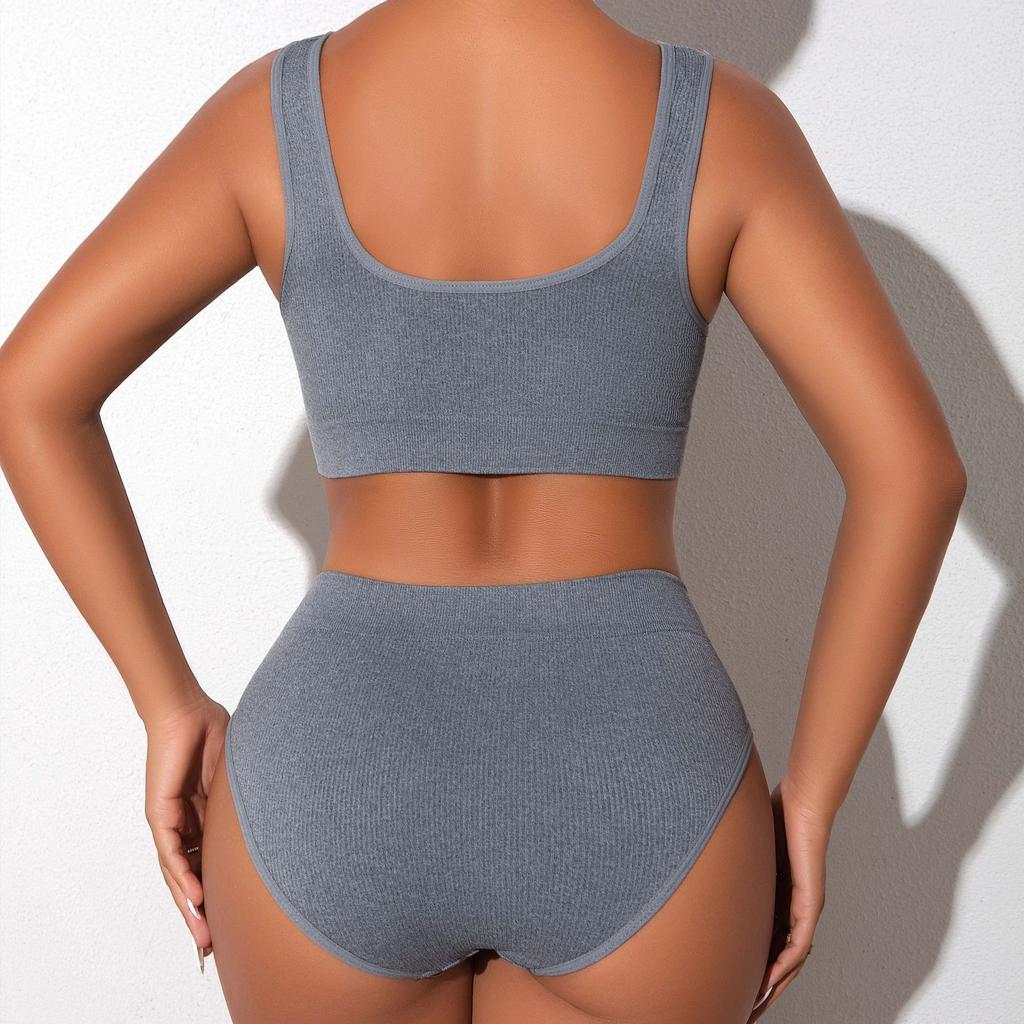 Women Seamless Pullover Sports Bra Set Crop Top Soft Cup Brassiere Comfortable High Elasticity Lingerie Yoga Underwear Panties