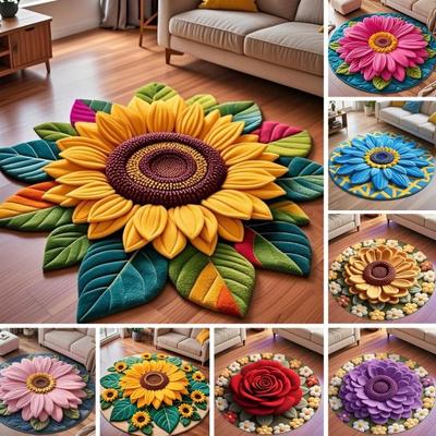 3D Sunflower Area Rug Absorbent Quick Dry Plush Diatomaceous Earth Floor Mat Non-slip Living Room Bedroom Bathroom Kitchen Decoration Floral Carpet