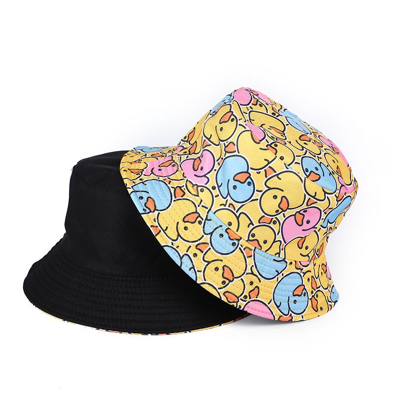 Summer Fisherman Hat Double Sided Yellow Travel Duck Bucket Hats Sunshade Anti-UV Breathable Reversible Foldable Beach Hat