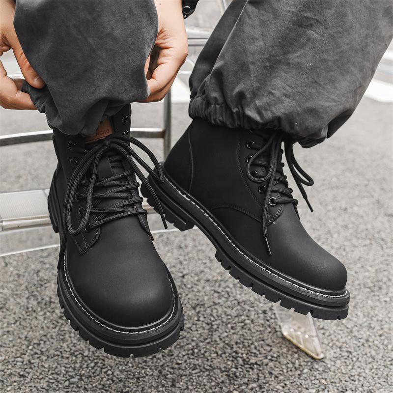 Martin boots men's autumn and winter velvet high-top black men's British style thick-soled heightening locomotive boots 6519-J