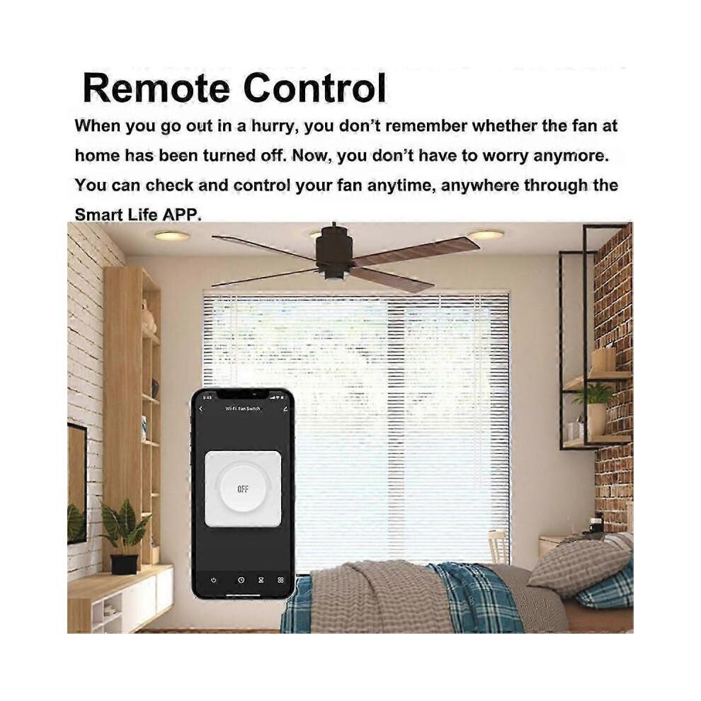 Smart Wifi Fan Switch 5 Speed Control EU Ceiling Fan Rotary/Knob Switches Tuya Remote for Alexa Home(Black) DS