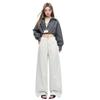 Spring Summer Premium Gray White High Waist Structured Relaxed Wide Leg Saber Cut Denim Pants For Ladies Casual Pants Oversize Denim Trousers