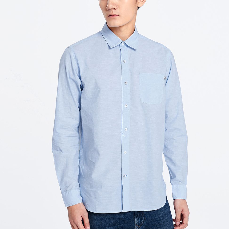 Timberland Solid Color Point Collar Casual Long Sleeve Shirt Men shirts Blue A1WT8-B02