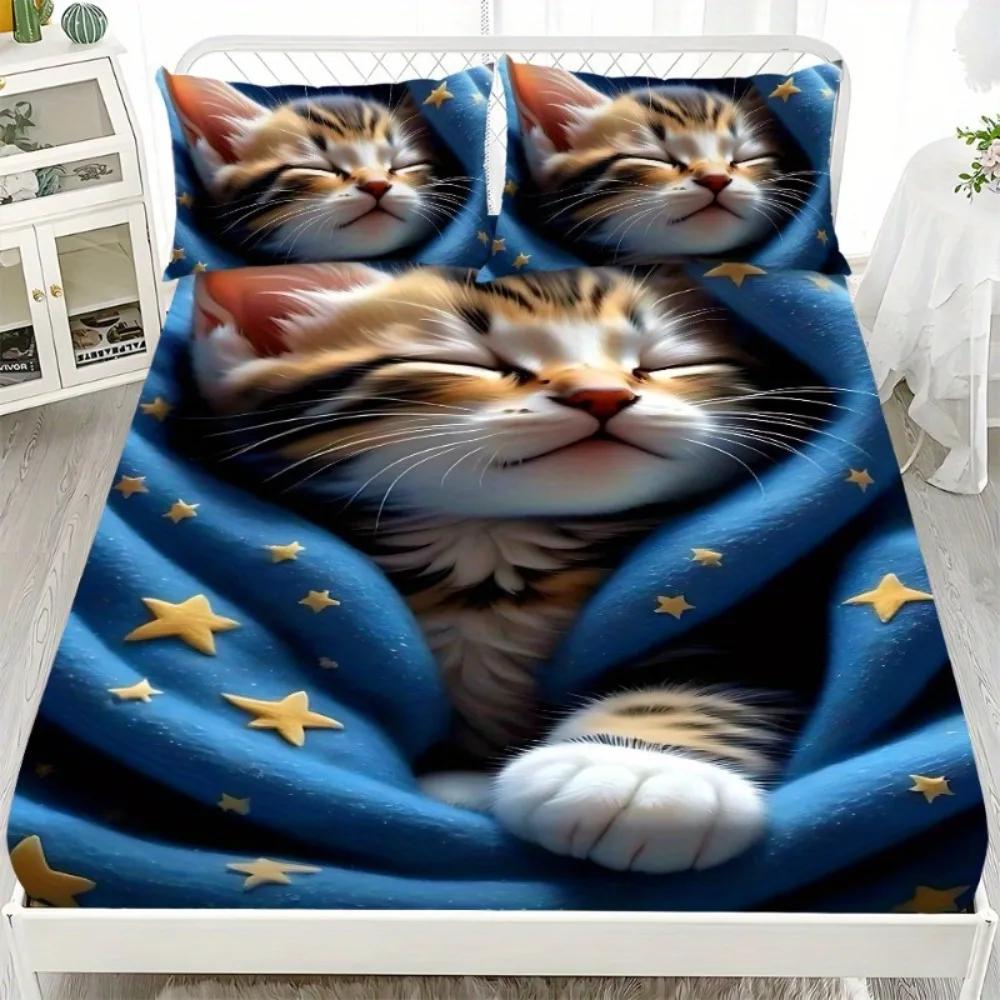 1 Stück Spannbettlaken Lila Katze Drachenaugen Spinne Gedruckt 100% Polyester Atmungsaktives Bettwäscheset für Heimdekor Ohne Kissenbezug