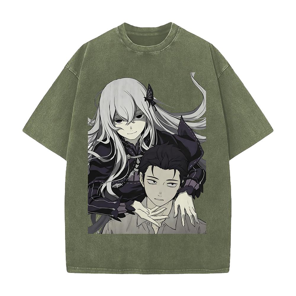 Anime Re Zero Natsuki Subaru Echidna Printed Tee Men Women Washed Cotton T-shirts Short Sleeve Vintage T Shirt Oversized Tshirt