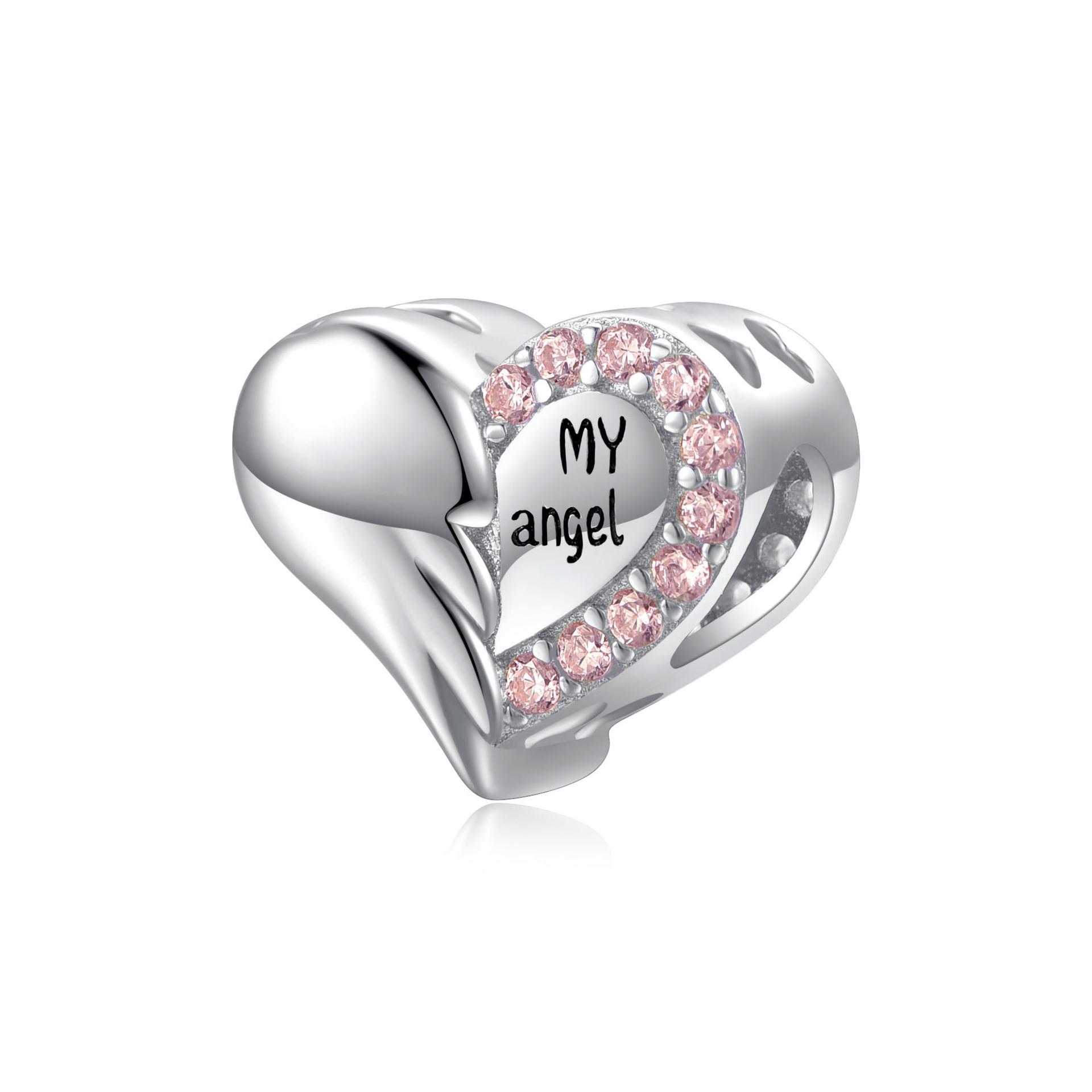 S925 sterling silver fashion stacked angel heart beaded women s bracelet DIY accessories beads large hole beads cross-border S925 silver