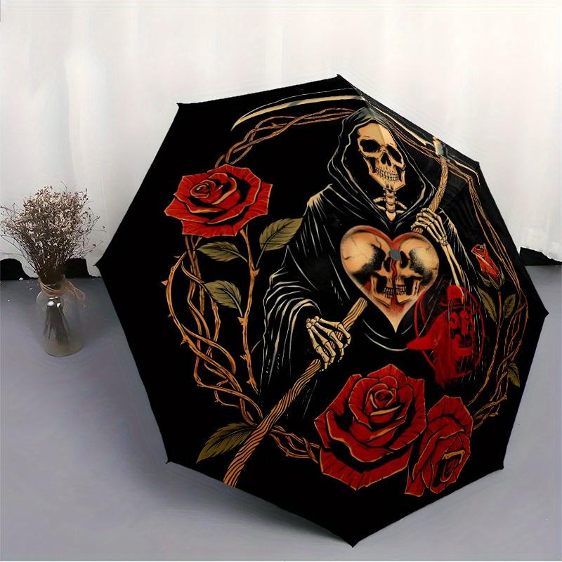 1pc Death Roses Automatic Umbrella High Quality Canopy, Portable Folding Umbrella with, Ideal Gift for - Travel, Everyday, Formal Events, Stylish Acce