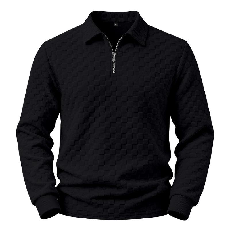 Men S Long Sleeve Polo Sweatshirt Checkered Jacquard Casual Business