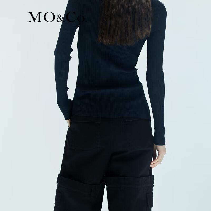 MO&Co. Fine-Spun Knit Sweater with Brooch & Slit Detail