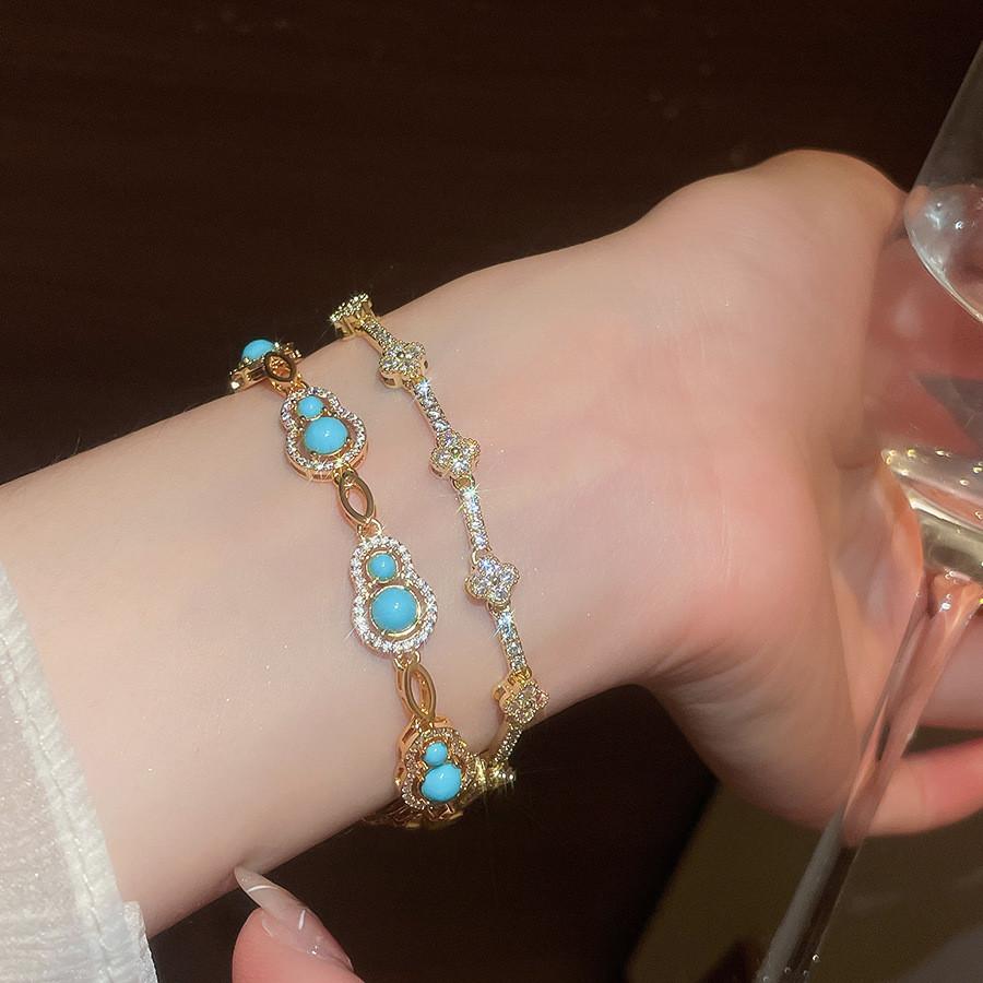 Vintage Goldplated Gourd Bracelet With Zircon Stones For Women Gift