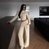 Cross-border European and American casual women's clothing fashion waist sexy zipper cardigan jacket lace-up trousers spring and autumn two-piece set