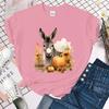 (Premium T-Shirt)Herbst Esel Kürbisdruck Sommer Freizeit T-Shirts für Frauen Kreative O-Ausschnitt Kurzarm T-Shirts Mode Tops